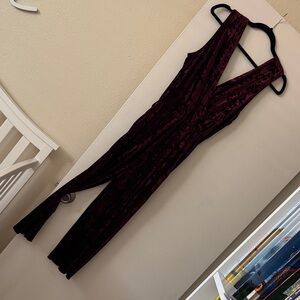 Xhilaration Deep Red Velvet Jumpsuit
